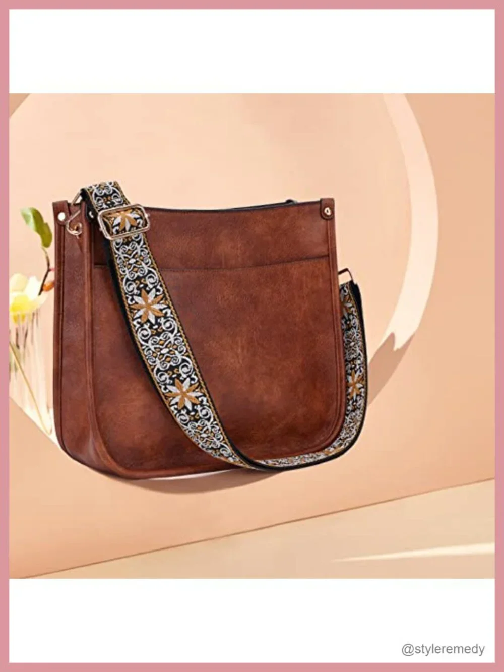 Trendy Vegan Leather Hobo Crossbody Bag with 2 Adjustable Straps